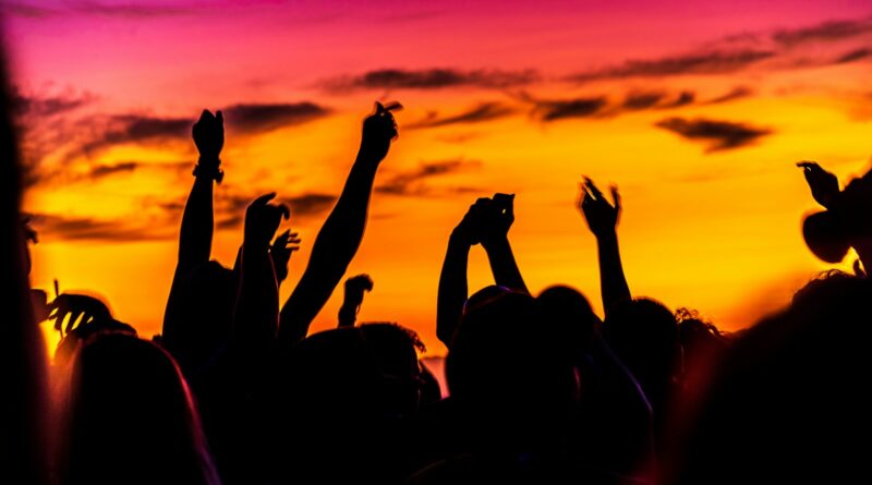 silhouette of people raising their hands during sunset